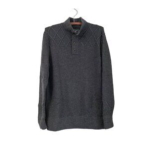 Ibex Mens Charcoal Gray Merino Wool 1/4 Button Ribbed Pullover Sweater Size L